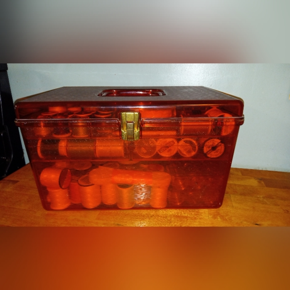 Vintage Sewing Chest Full Of Items you need to sew or use for sewing machine.